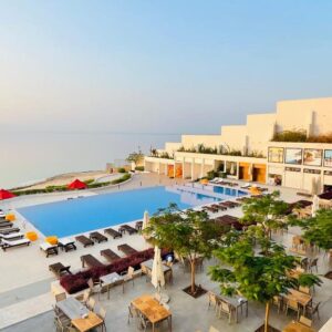 A beautiful view of the Dead Sea at sunset from our hotel at the Dead Sea