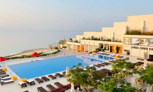 A beautiful view of the Dead Sea at sunset from our hotel at the Dead Sea