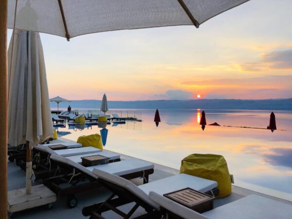 "Revel in the beauty of the Dead Sea at our hotel, where modern design meets coastal charm